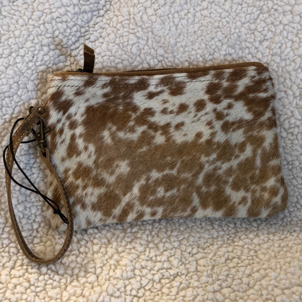 Myra Bag Hair on cowhide wristlet